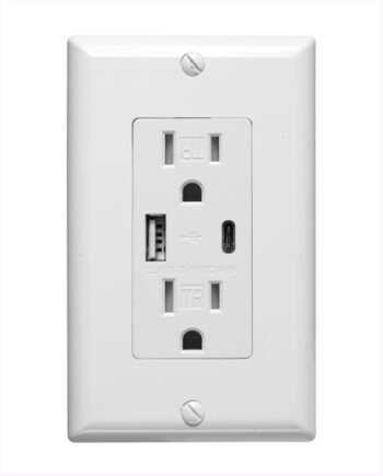 #OT2-CA2USB Multi-Plug USB Wall Outlet w/ Two Sockets, One Type-A USB Port, & One Type-C USB Port