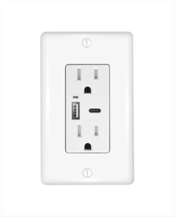 #OT2-CA2USB Multi-Plug USB Wall Outlet w/ Two Sockets, One Type-A USB Port, & One Type-C USB Port