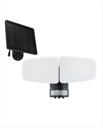#LF12FMH2SLR-BLCCT 12W Flat Face Dual Head LED Solar Motion Sensor Light, Black Adj. 3CCT 3000K, 4000K, 6500K